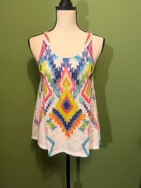 Almost Famous White Tank with Multicolor Aztec Print